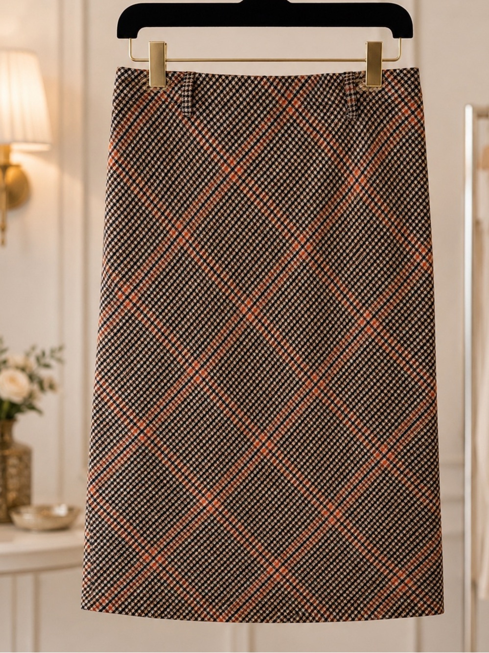Game Day Ready Plaid Midi Pencil Skirt - Vintage 90s Corporate Chic Sz 8